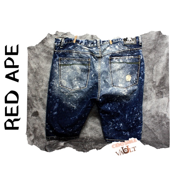 NWOT ~ Men’s RED APE Size 42 Distressed & Fashion Torn w/Camo Lining Shorts. - Picture 5 of 6